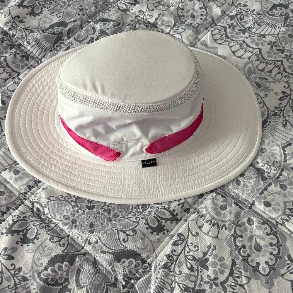 Tilley Endurables Airflo White Sun Hat Pink Ribbon L/G 7 1/2 - Picture 7 of 8